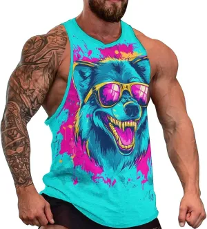 Mens Cool Wolf Graphic Tank Tops 3D Print Sleeveless Summer Casual Gym Workout Muscle T Shirts