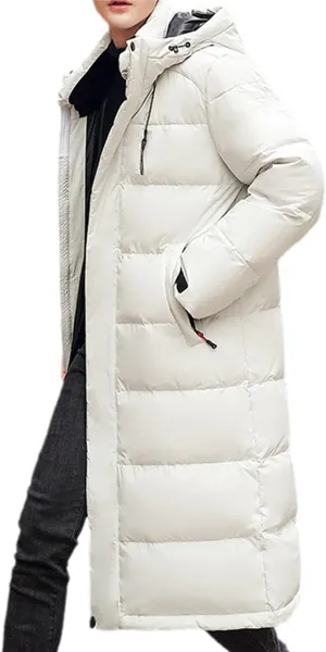 Men's Down Jacket Long Parka Coat White Duck Down Coat Winter Coat White Jacket Hooded Coat