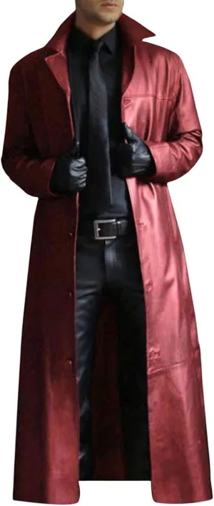 Mens Faux Leather Trench Coat WW2 Military Officer Uniform Overcoat Classic Retro Steampunk Jacket for Outdoor