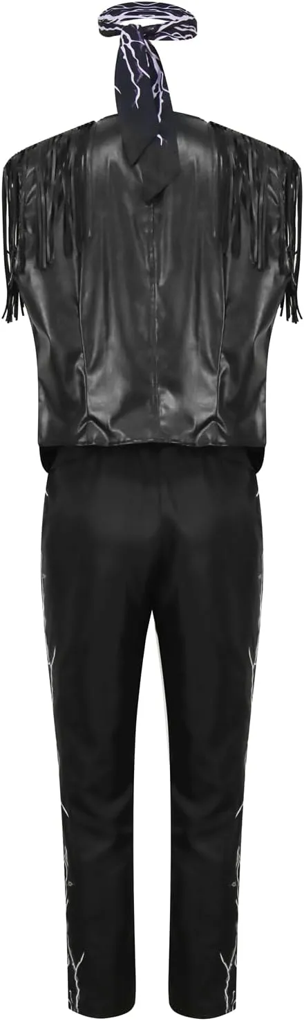 Men's Fringe Leather Vest Cowboy Costume Vest Sleeveless Jacket Bandana Gloves Set Adult Tassel Outwear