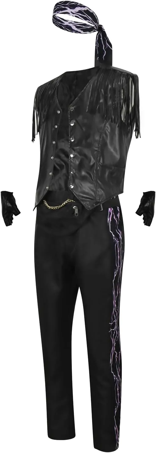 Men's Fringe Leather Vest Cowboy Costume Vest Sleeveless Jacket Bandana Gloves Set Adult Tassel Outwear