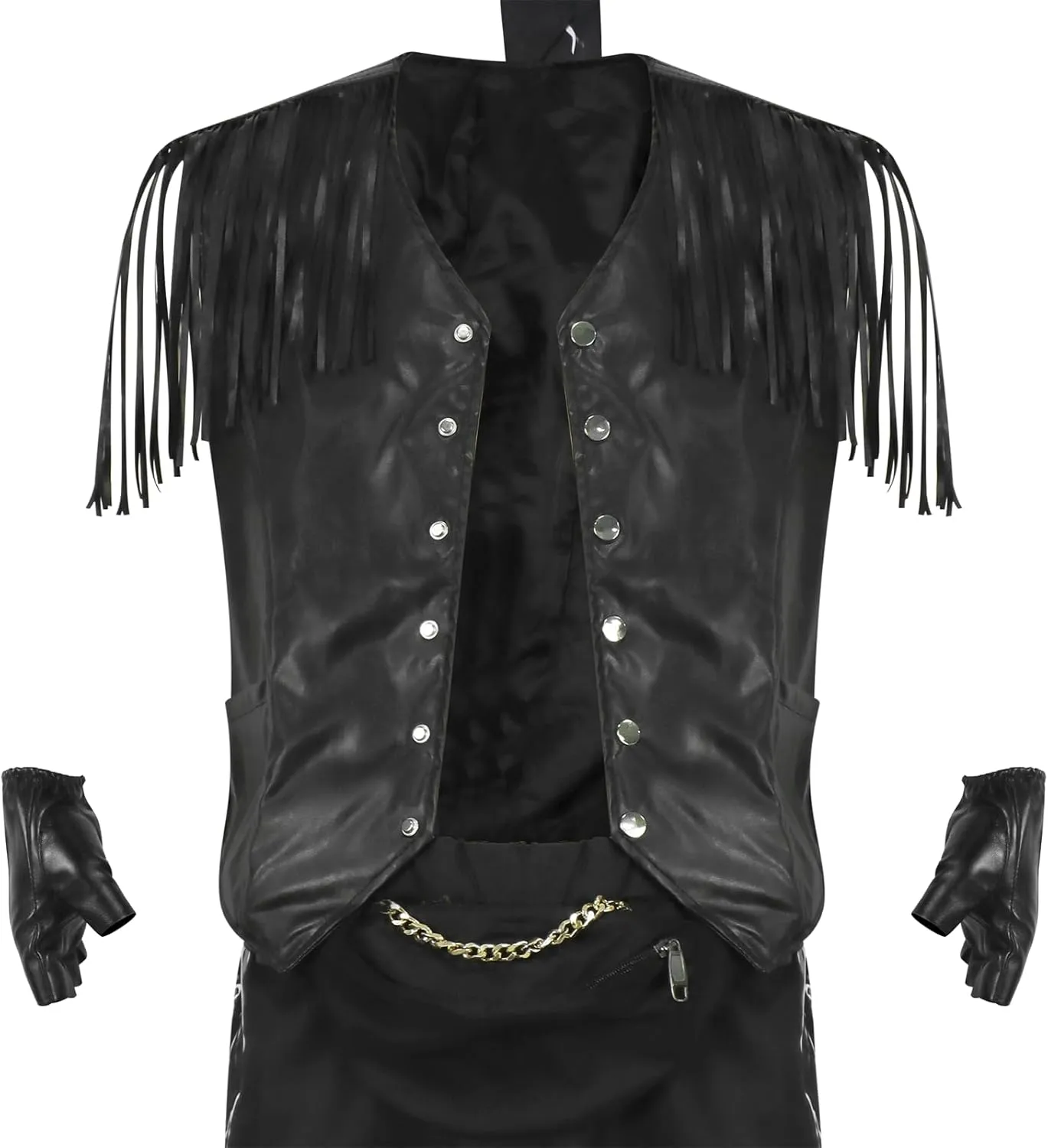 Men's Fringe Leather Vest Cowboy Costume Vest Sleeveless Jacket Bandana Gloves Set Adult Tassel Outwear