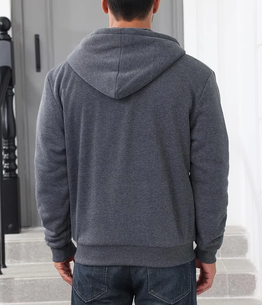Men’s Full Zip Up Hoodies Sherpa Fleece Lined Hoodie Heavyweight Thick Flannel Jacket Heavy Duty Warm Winter Coat