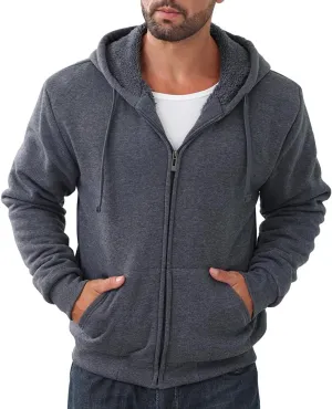 Men’s Full Zip Up Hoodies Sherpa Fleece Lined Hoodie Heavyweight Thick Flannel Jacket Heavy Duty Warm Winter Coat
