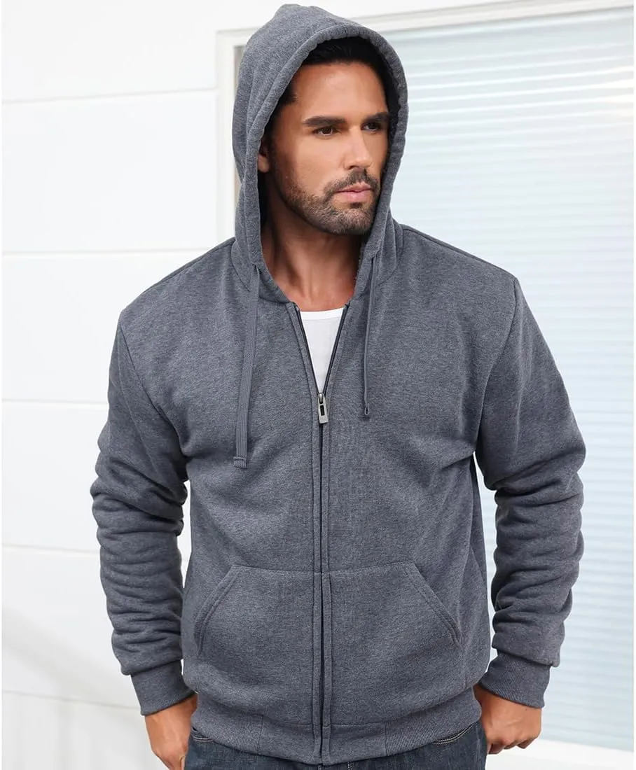 Men’s Full Zip Up Hoodies Sherpa Fleece Lined Hoodie Heavyweight Thick Flannel Jacket Heavy Duty Warm Winter Coat