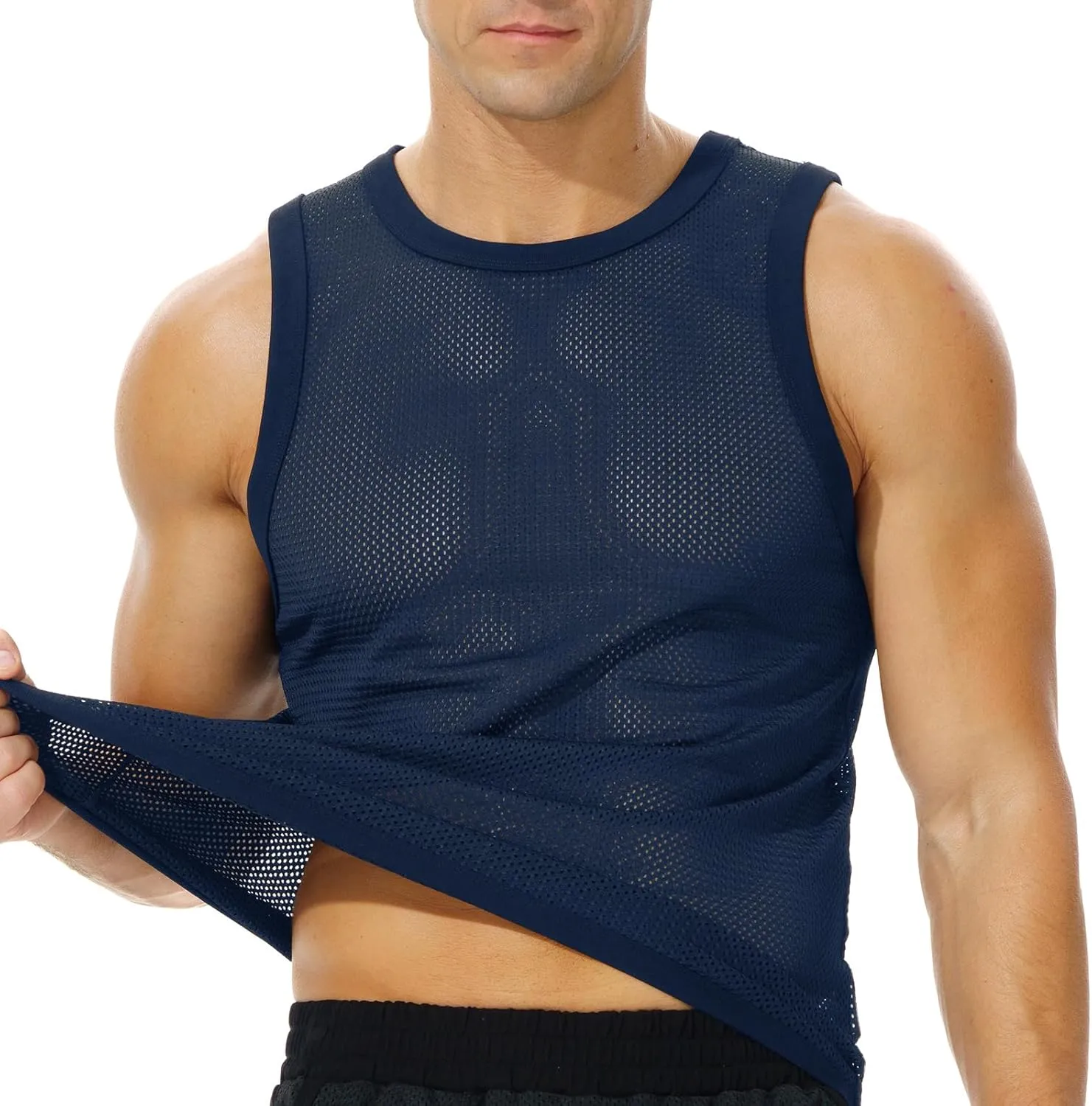Men's Mesh Workout Tank Top Fitted Sleeveless Shirt for Casual Gym Muscle Training