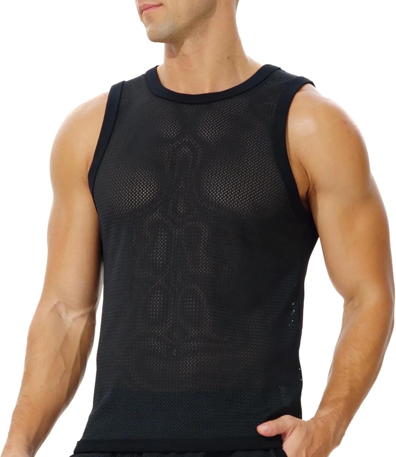Men's Mesh Workout Tank Top Fitted Sleeveless Shirt for Casual Gym Muscle Training