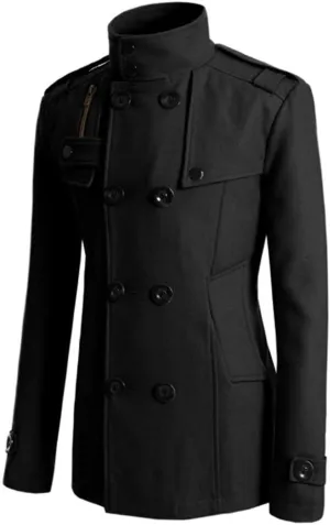 Men's Notch Lapel Double Breasted Long Trench Coat Casual Cotton Blend Peacoat Winter Long Jacket