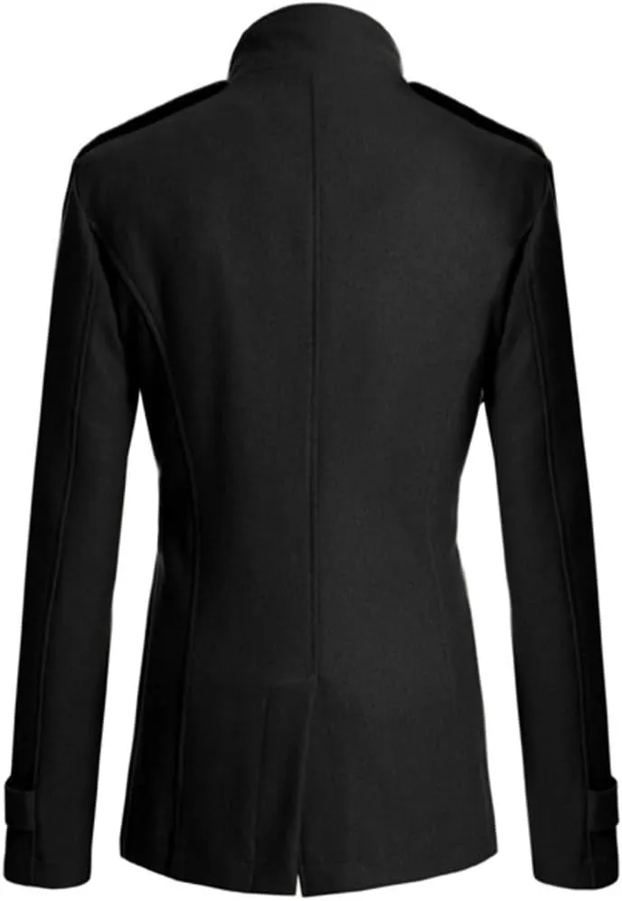 Men's Notch Lapel Double Breasted Long Trench Coat Casual Cotton Blend Peacoat Winter Long Jacket