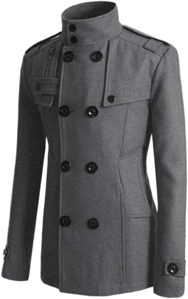 Men's Notch Lapel Double Breasted Long Trench Coat Casual Cotton Blend Peacoat Winter Long Jacket