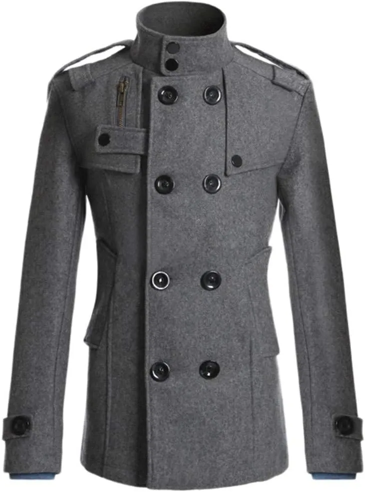 Men's Notch Lapel Double Breasted Long Trench Coat Casual Cotton Blend Peacoat Winter Long Jacket