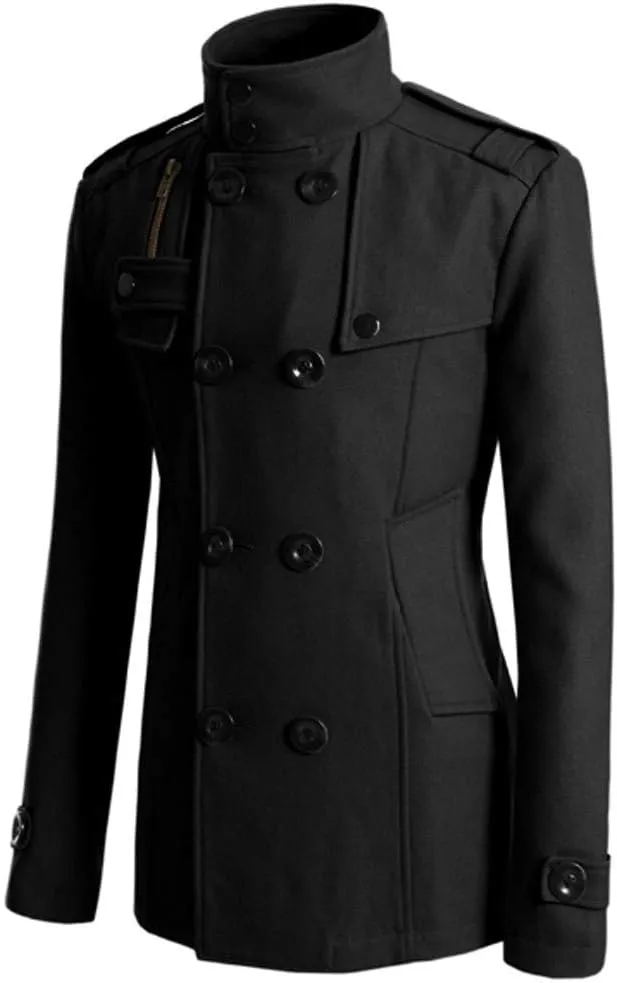 Men's Notch Lapel Double Breasted Long Trench Coat Casual Cotton Blend Peacoat Winter Long Jacket