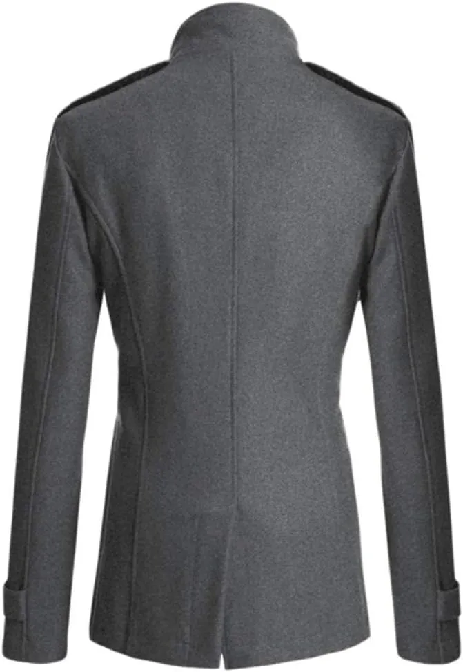 Men's Notch Lapel Double Breasted Long Trench Coat Casual Cotton Blend Peacoat Winter Long Jacket