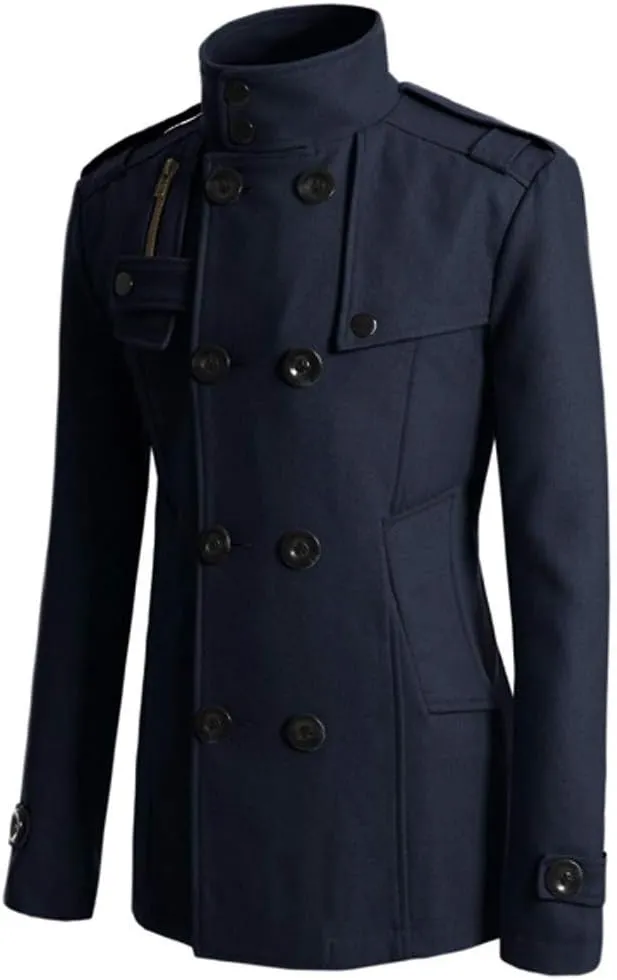 Men's Notch Lapel Double Breasted Long Trench Coat Casual Cotton Blend Peacoat Winter Long Jacket