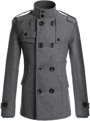 Men's Notch Lapel Double Breasted Long Trench Coat Casual Cotton Blend Peacoat Winter Long Jacket