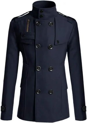Men's Notch Lapel Double Breasted Long Trench Coat Casual Cotton Blend Peacoat Winter Long Jacket