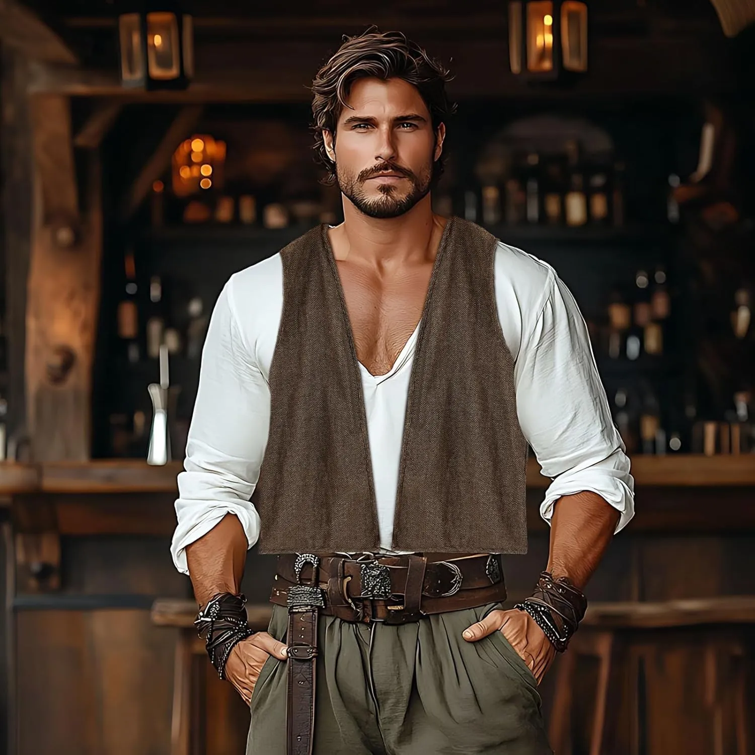 Men's Peasant Vest  Viking, Pirate, and Medieval Rennaissance Faire Costume Vest for Men (Choose Color and Size)