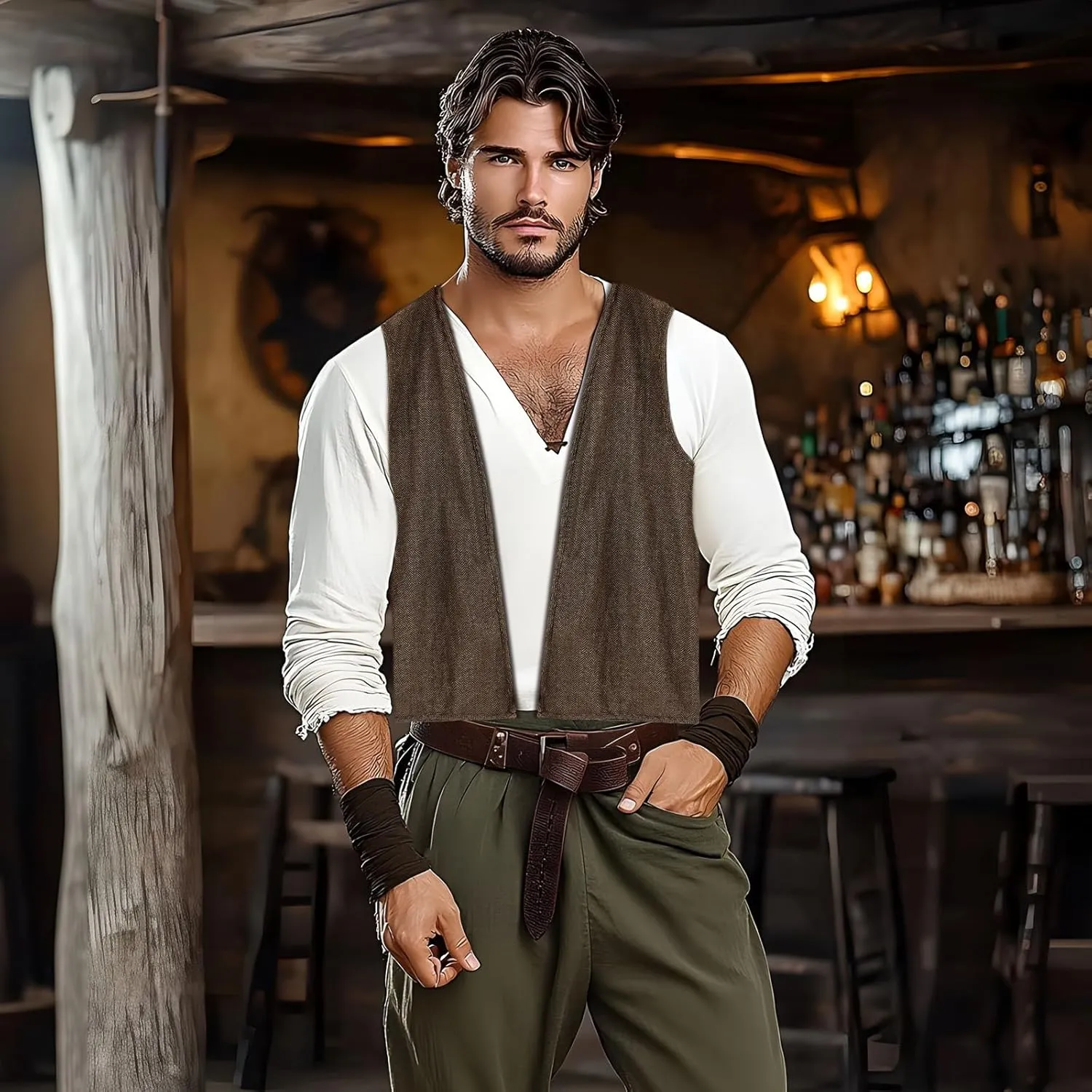 Men's Peasant Vest  Viking, Pirate, and Medieval Rennaissance Faire Costume Vest for Men (Choose Color and Size)