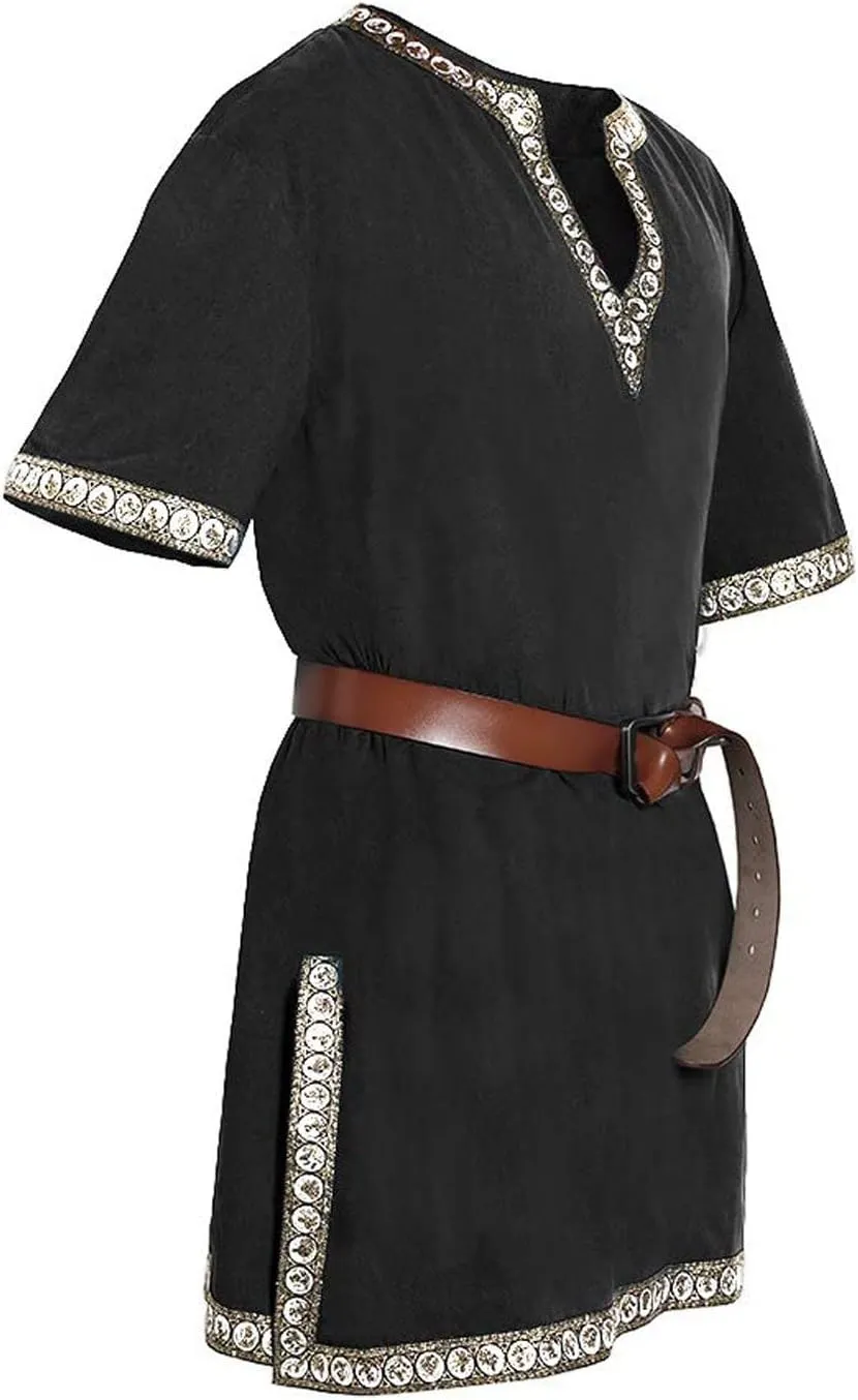 Mens Renaissance Shirts Medieval Costume Halloween Tunic Vintage Shirts Viking Knight Pirate Warrior Top with Belt Tops
