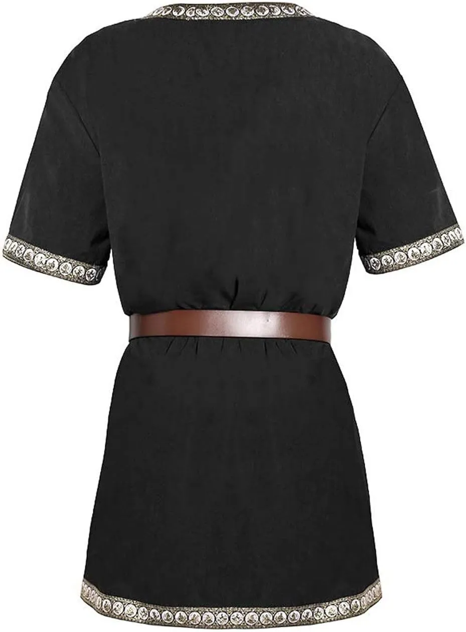 Mens Renaissance Shirts Medieval Costume Halloween Tunic Vintage Shirts Viking Knight Pirate Warrior Top with Belt Tops
