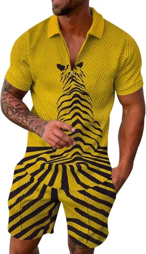 Mens Short Sets 2 Piece Outfits Polo Shirt Hawaiian Summer Tracksuits Casual Set Short Sleeve and Shorts Set for Men