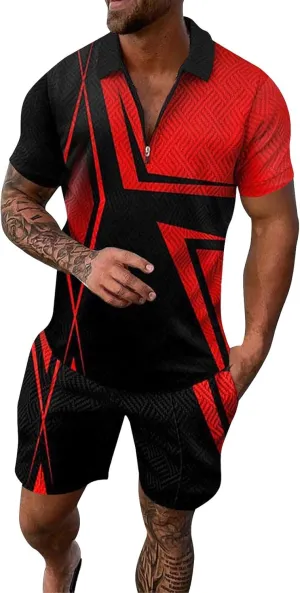 Mens Short Sets 2 Piece Outfits Polo Shirt Hawaiian Summer Tracksuits Casual Set Short Sleeve and Shorts Set for Men