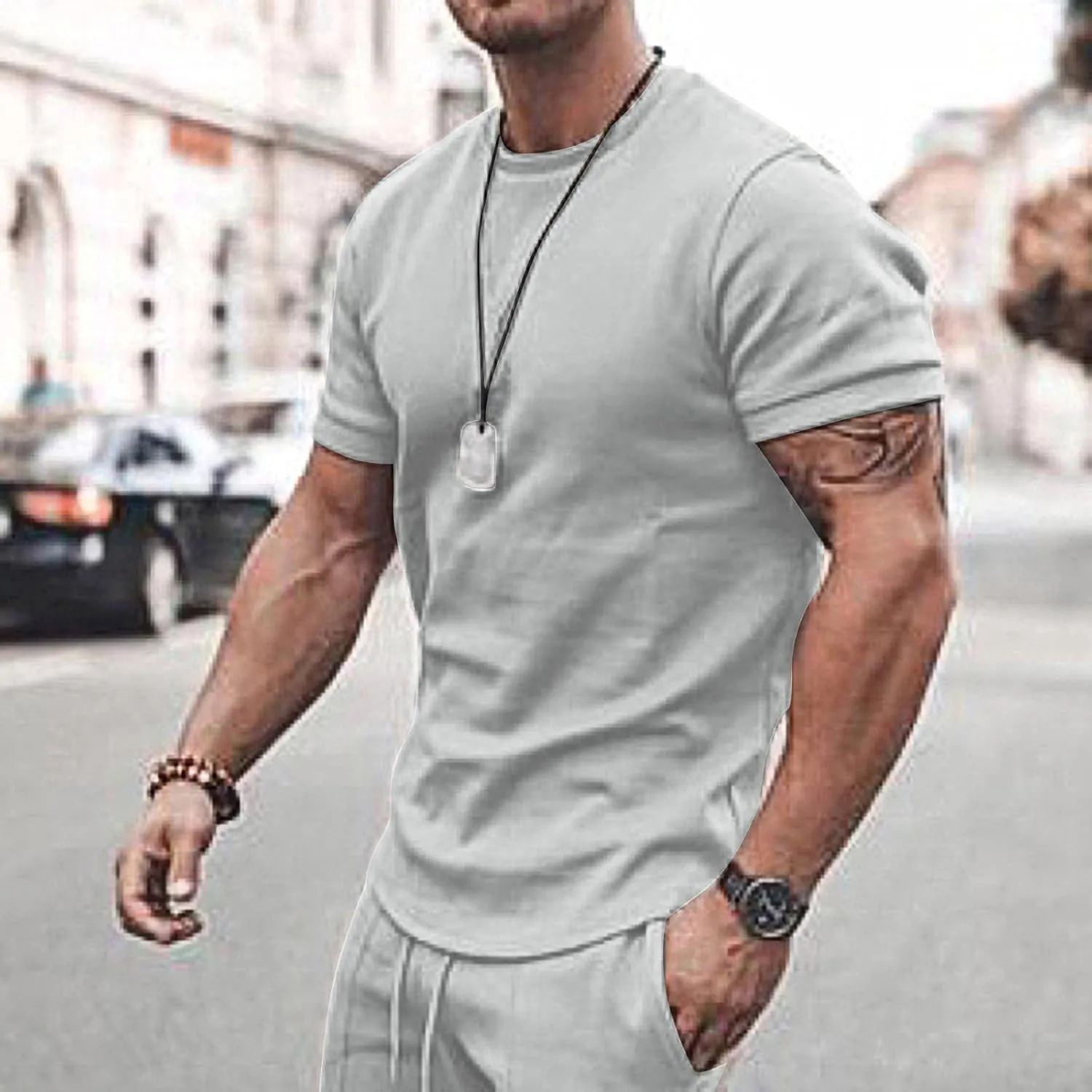 Mens Short Sets 2 Piece Outfits Summer Casual Muscle Gym Workout Athletic T Shirt Outfits for Men