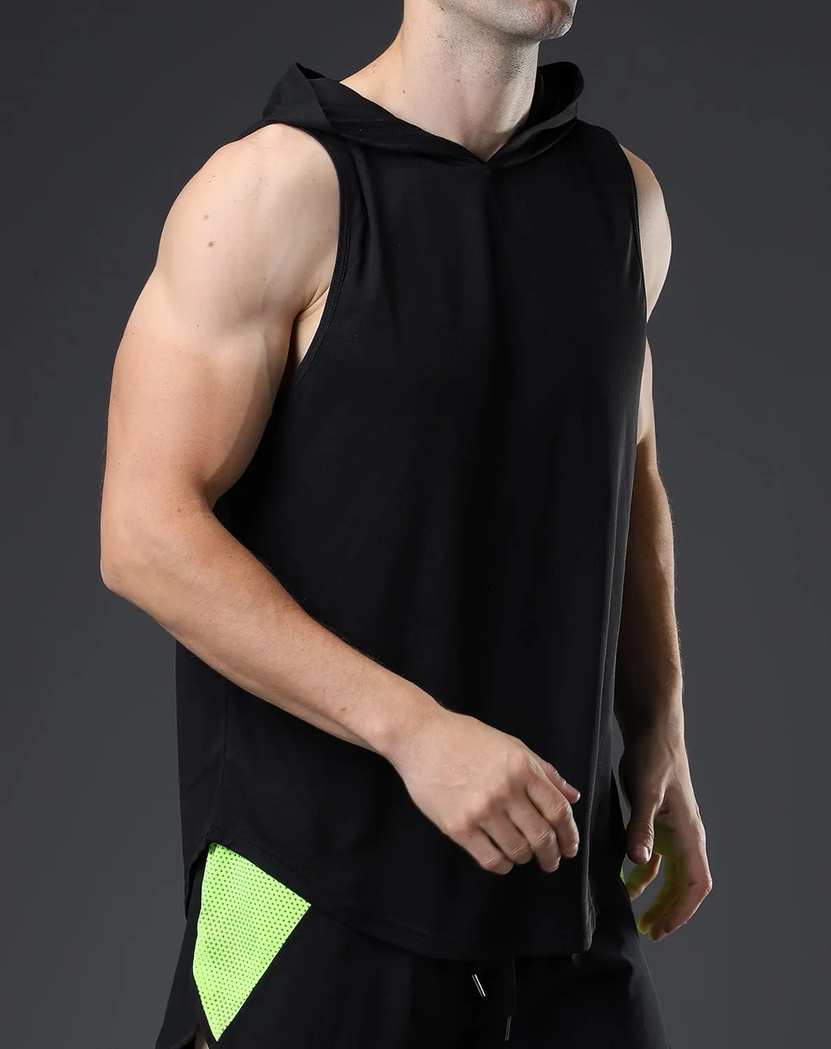 Men's Sleeveless Hoodie Quick Dry Muscle Gym Shirts Workout Hooded Tank Top