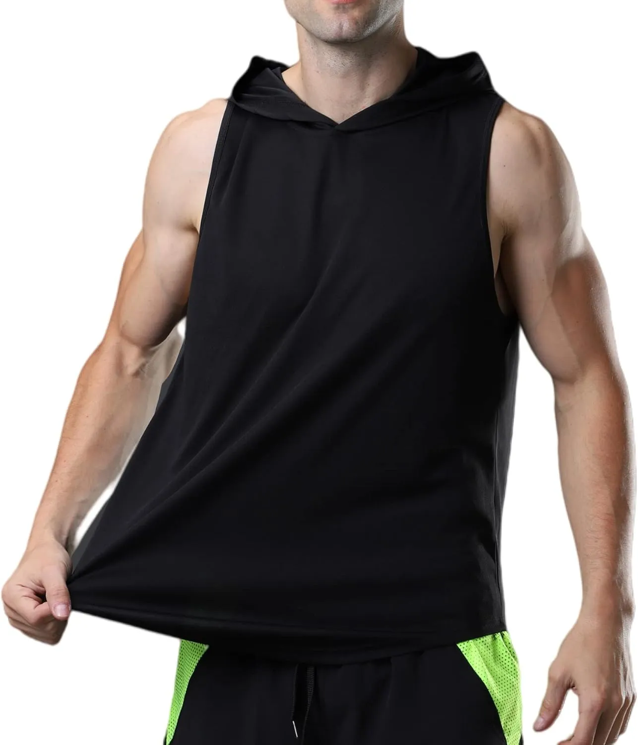 Men's Sleeveless Hoodie Quick Dry Muscle Gym Shirts Workout Hooded Tank Top