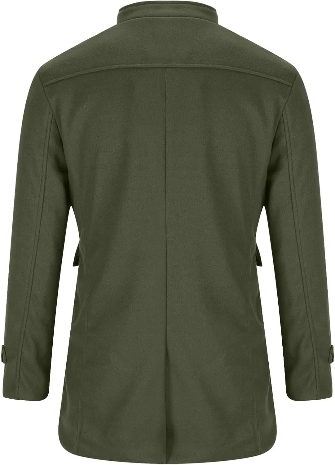 Mens Stand Collar Trench Coat Big and Tall Trench Coat Button Down Woolen Jacket Mid Length Pea Coat with Pockets