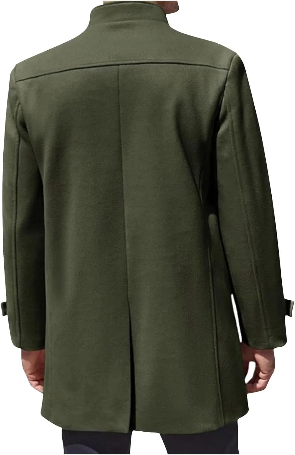 Mens Stand Collar Trench Coat Big and Tall Trench Coat Button Down Woolen Jacket Mid Length Pea Coat with Pockets