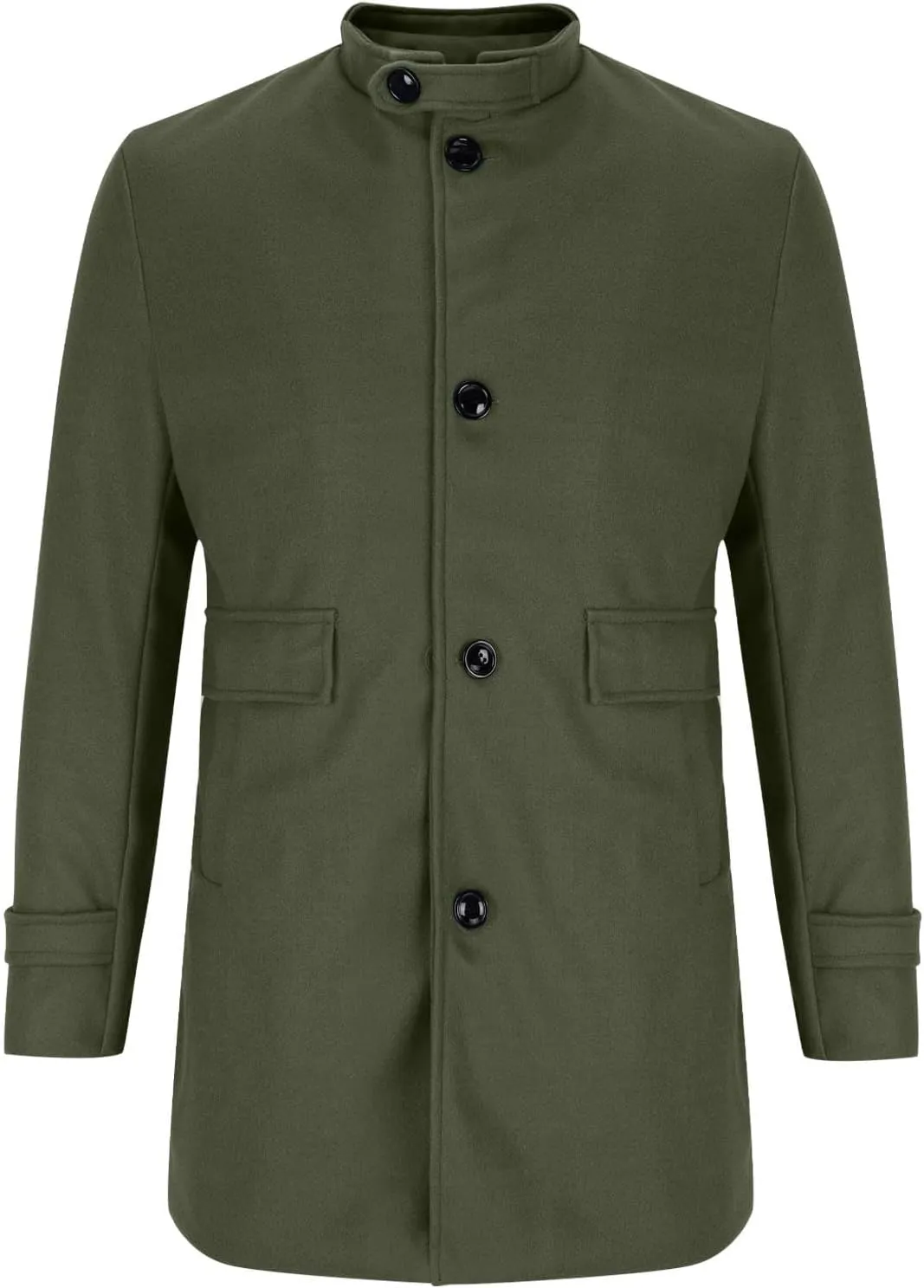 Mens Stand Collar Trench Coat Big and Tall Trench Coat Button Down Woolen Jacket Mid Length Pea Coat with Pockets