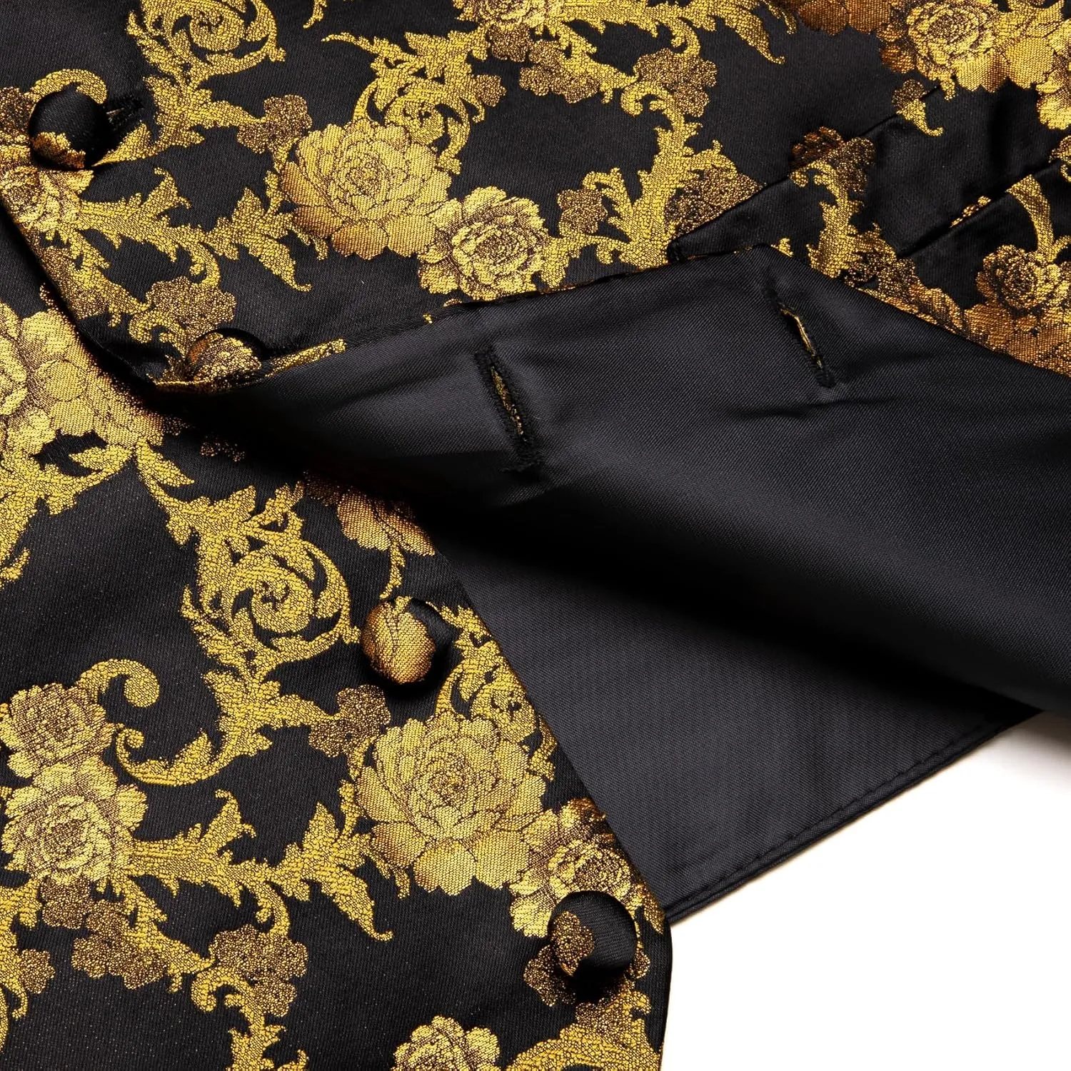 Mens Suit Vest 4PC Silk Paisley Vest with Necktie Pocket Square Cufflinks Formal Woven Waistcoat for Suit Tuxedo
