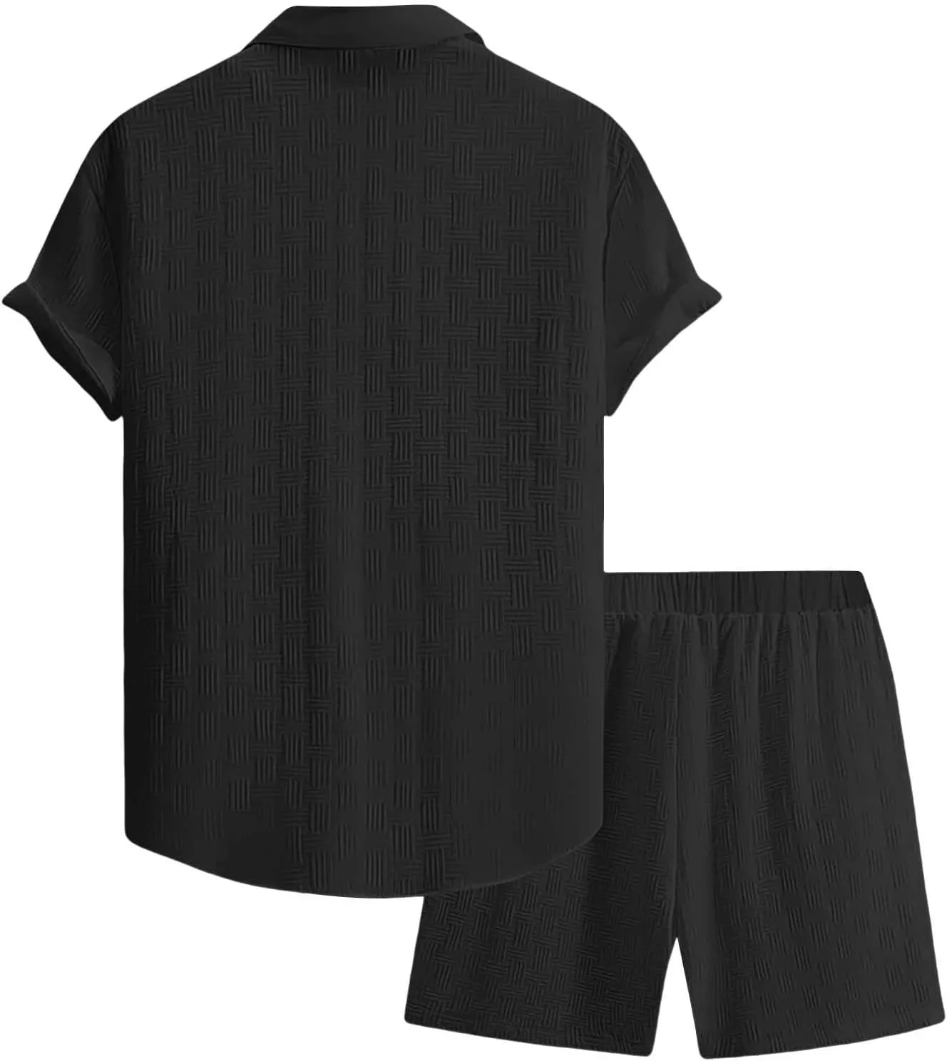Men's Summer 2 Piece Outfit Set Short Sleeve Button Down Shirt Drawstring Shorts Lightweight Breathable Outfit Set