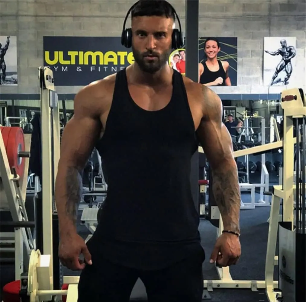 Men's Tank Tops Workout Gym Sleeveless Bodybuilding Shirts Fitness Athletic Muscle Tee