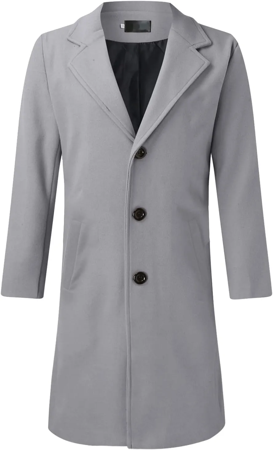 Men's Trench Coat 2024 Trendy Notch Lapel Wool Blend Warm Overcoat Casual Single Breasted Long Jackets