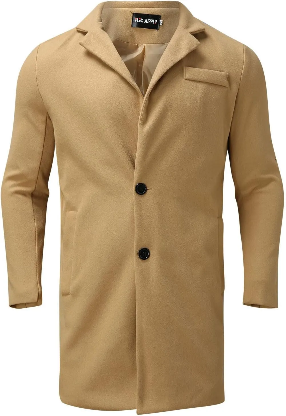Men's Trench Coat 2024 Trendy Notch Lapel Wool Blend Warm Overcoat Casual Single Breasted Long Jackets