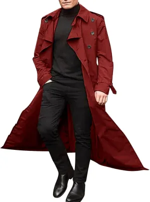 Men's Trench Coat Fall Winter Double Breasted Trench Coat Oversized Casual windbreaker Lapel Long Jacket Overcoat