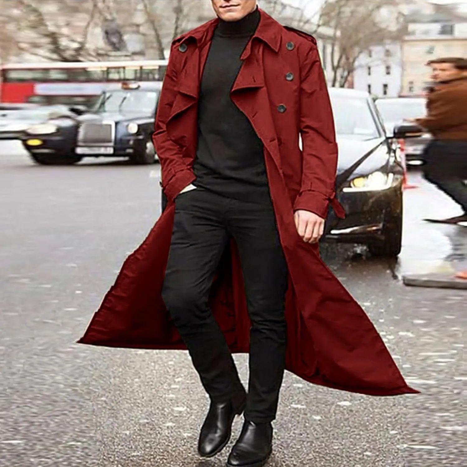 Men's Trench Coat Fall Winter Double Breasted Trench Coat Oversized Casual windbreaker Lapel Long Jacket Overcoat