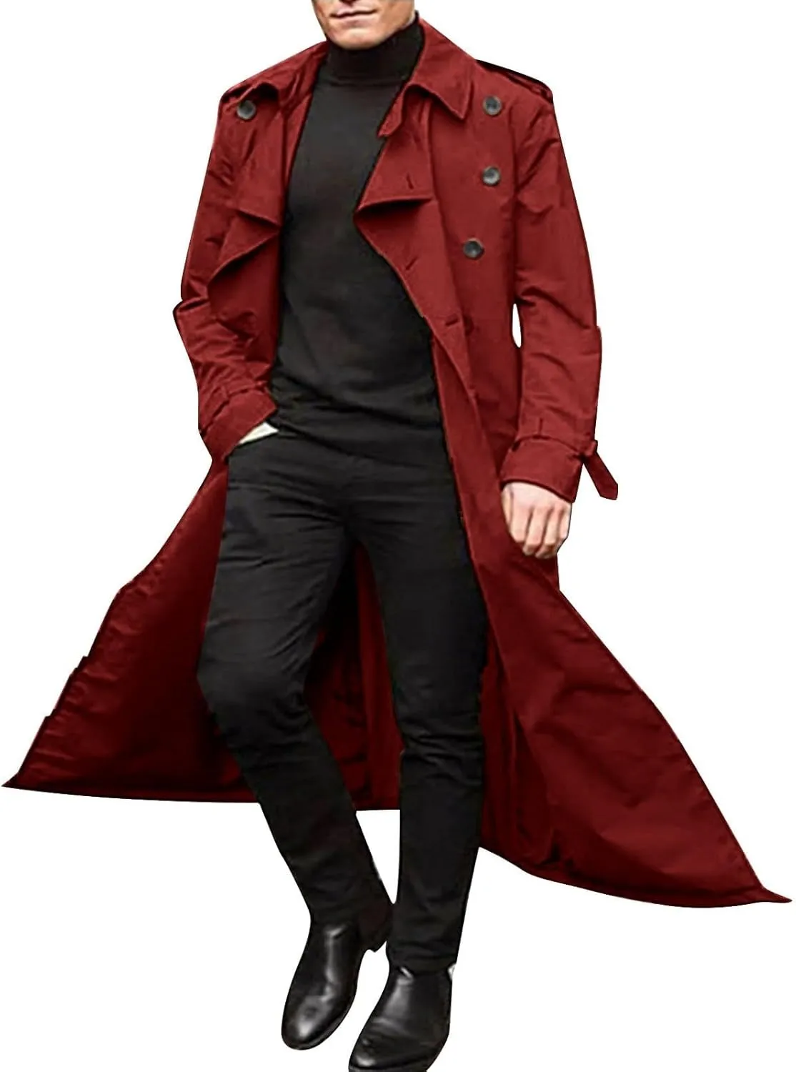 Men's Trench Coat Fall Winter Double Breasted Trench Coat Oversized Casual windbreaker Lapel Long Jacket Overcoat