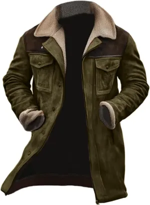 Men's Trench Coat Long Pea Coat Warm Buttons Coat Jacket Wool Long Sleeve Warm Coat Turn-down Collar Coat Vintage