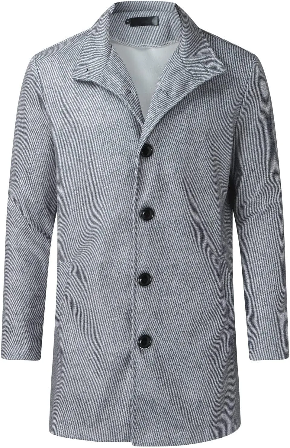 Mens Trench Coat Single Breasted Winter Warm Slim Fit Pea Coat Notched Collar Casual Overcoat Work Business Jacket