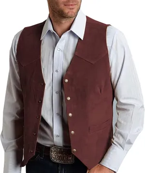 Mens V Neck Suit Vest Retro 5 Button Suede Leather Regular Fit Casual Waistcoat for Prom,Husband Gift,Daily Wear