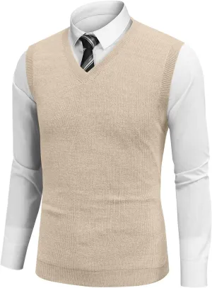 Mens Vest 2025 Lightweight V Neck Pullover Solid Sleeveless Knitted Vest Sweater Business Work Relaxed Fit Tops