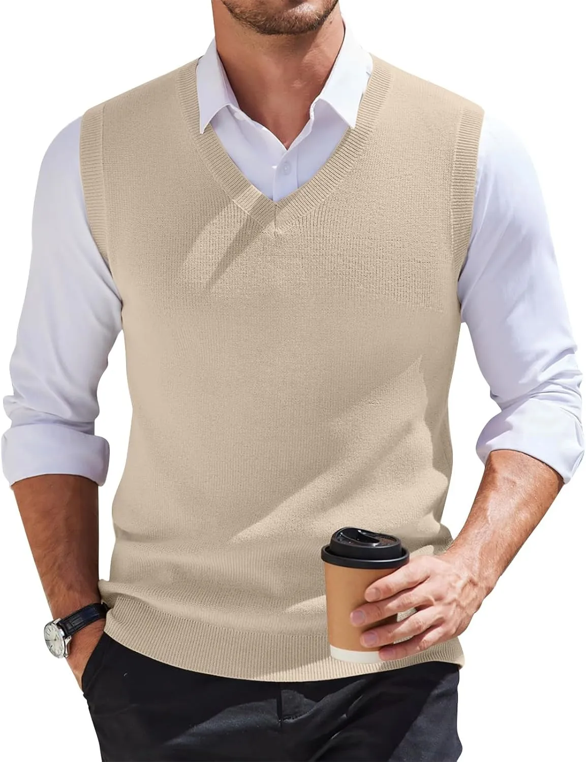 Mens Vest 2025 Lightweight V Neck Pullover Solid Sleeveless Knitted Vest Sweater Business Work Relaxed Fit Tops