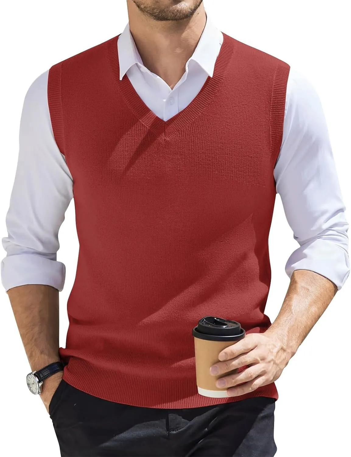 Mens Vest 2025 Lightweight V Neck Pullover Solid Sleeveless Knitted Vest Sweater Business Work Relaxed Fit Tops