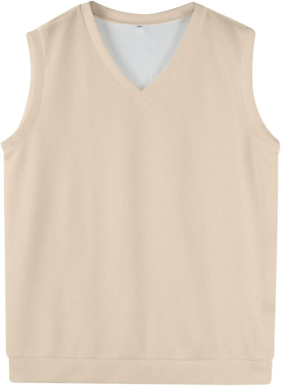 Mens Vest 2025 Lightweight V Neck Pullover Solid Sleeveless Knitted Vest Sweater Business Work Relaxed Fit Tops