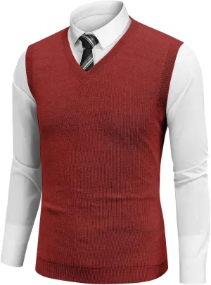 Mens Vest 2025 Lightweight V Neck Pullover Solid Sleeveless Knitted Vest Sweater Business Work Relaxed Fit Tops