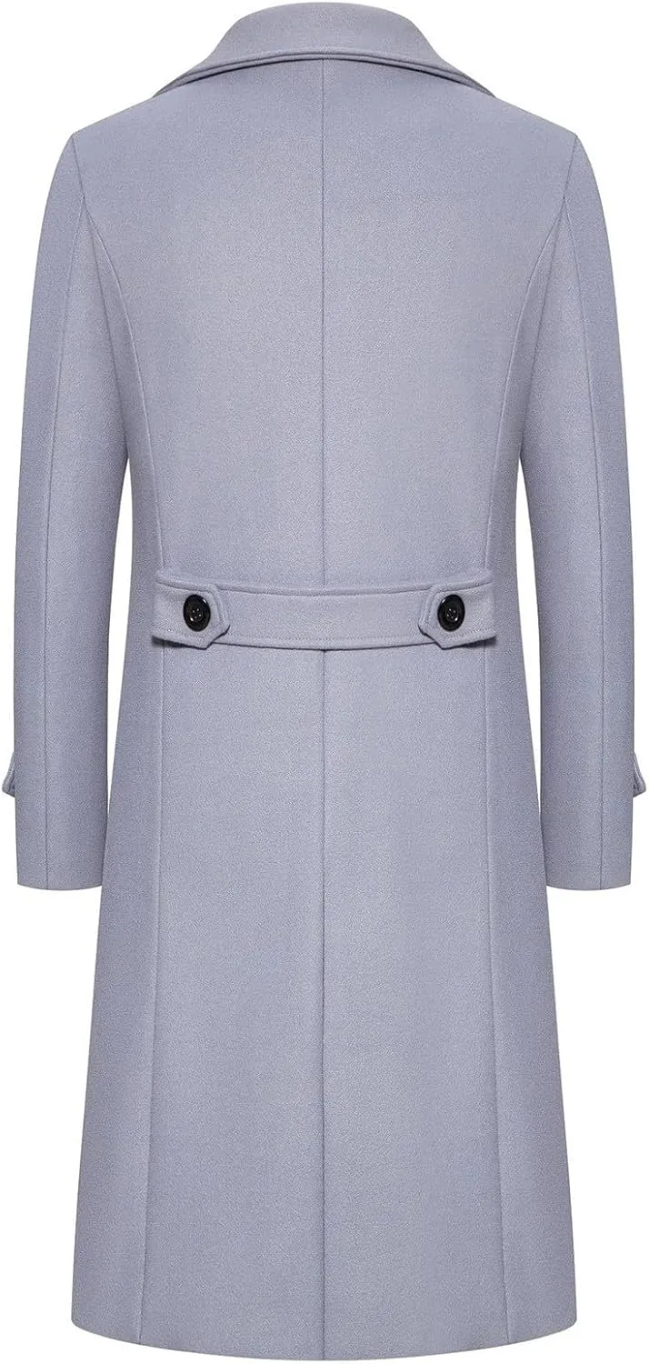 Men's Warm Wool Blend Long Jacket Casual Slim Fit Trench Overcoat with Pockets