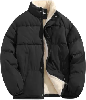 Mens Winter Plus Size Solid Color Zipper Pocket Thick Warm Cotton Padded Jacket Hoodless Coat Mens Down Winter